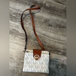 Michael Kors Tan and White Crossbody Bag